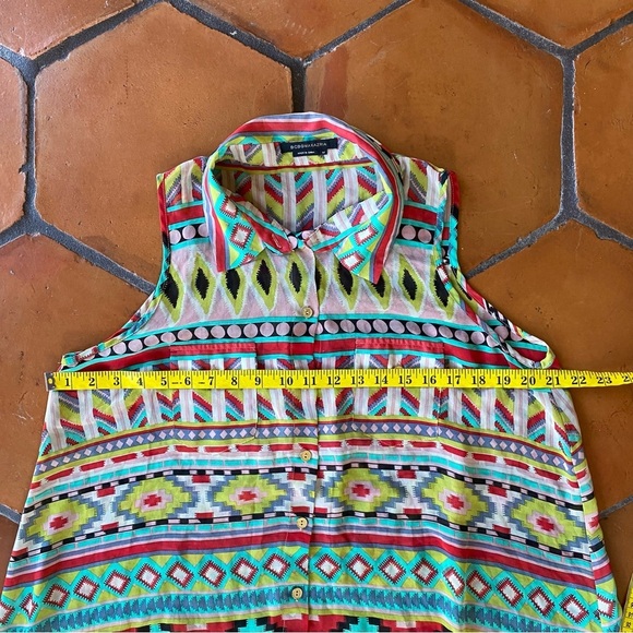 BCBGMAXAZRIA Aztec Tribal Sheer Sleeveless Collared Button-Up Tunic Top Sz M - Picture 8 of 8